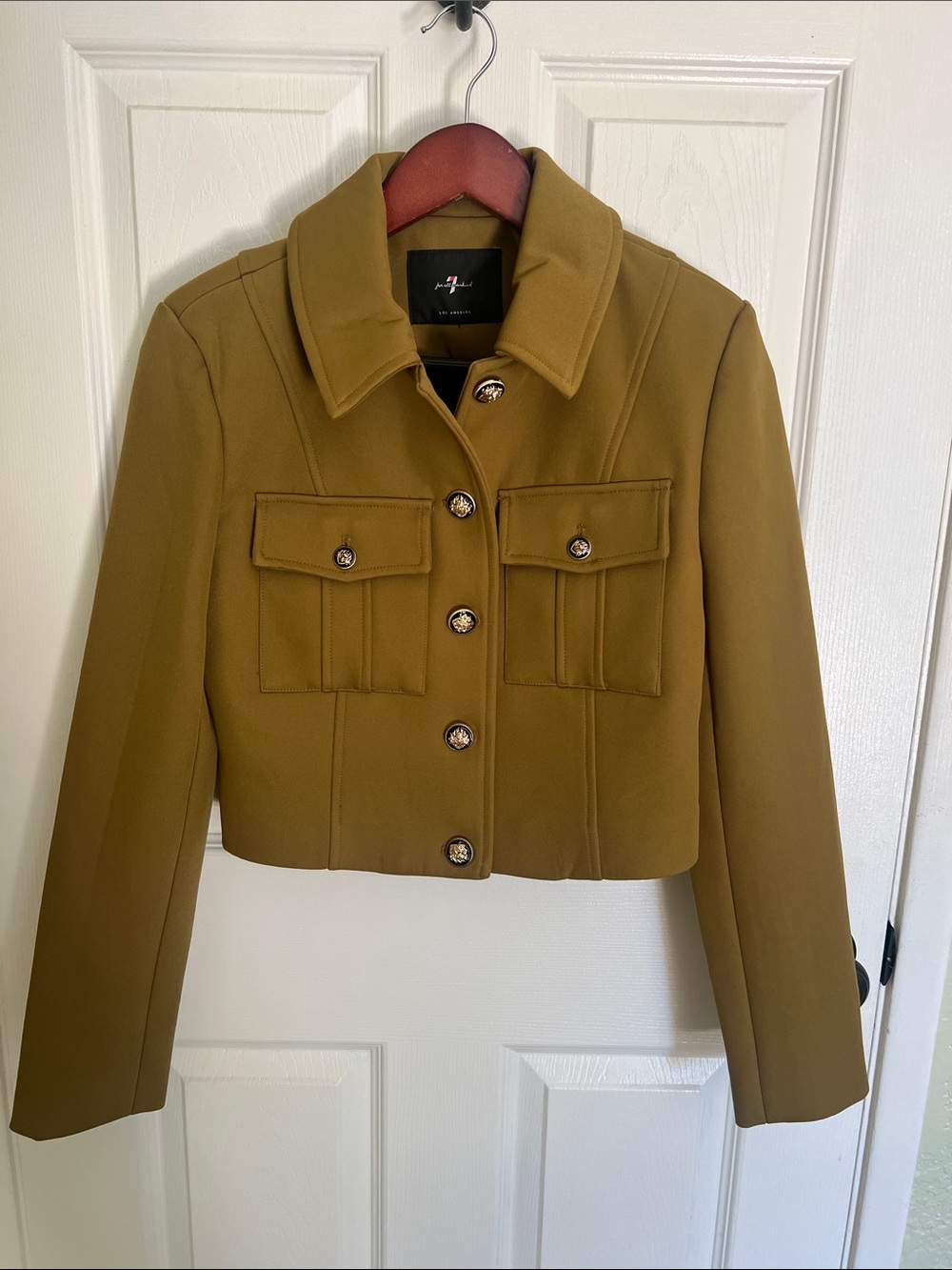 7 For All Mankind Cropped Olive Green Women's Button Jacket Small